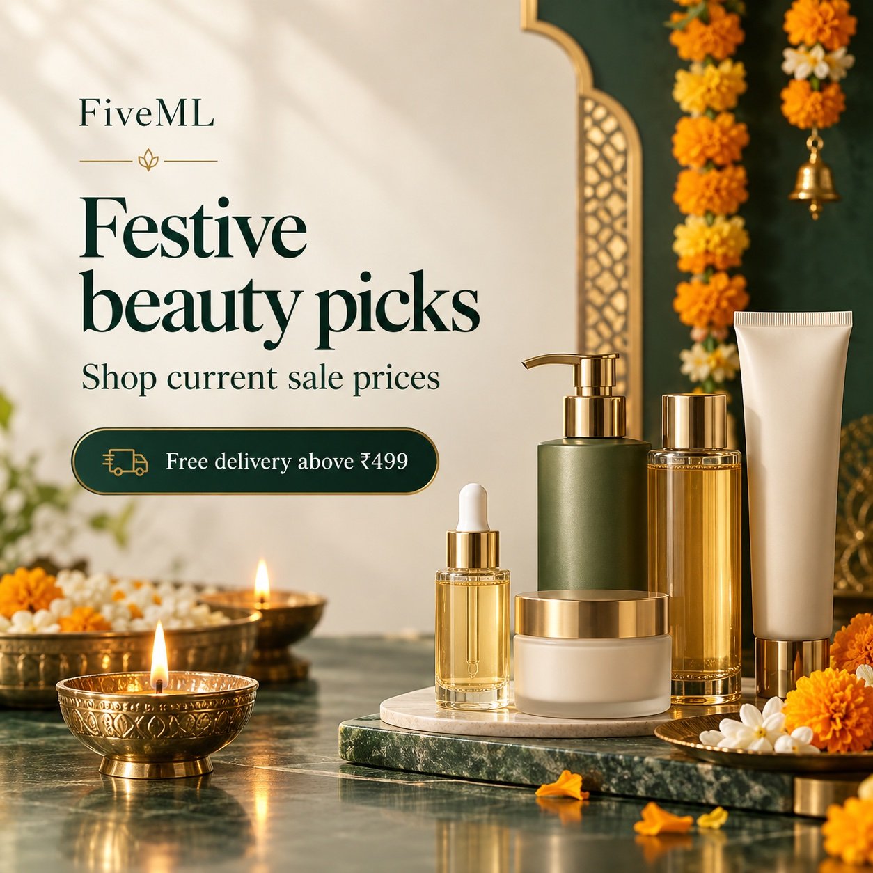 FiveML festive beauty picks with current sale prices and free delivery above ₹499